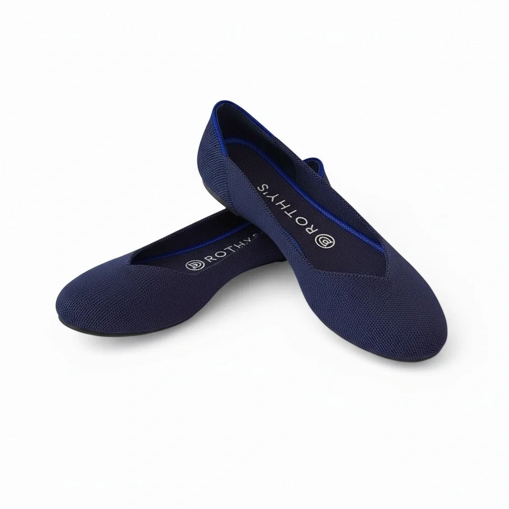 Rothy's Blue Textured Flat Round Toe Comfortable Ballet Style Shoes 9